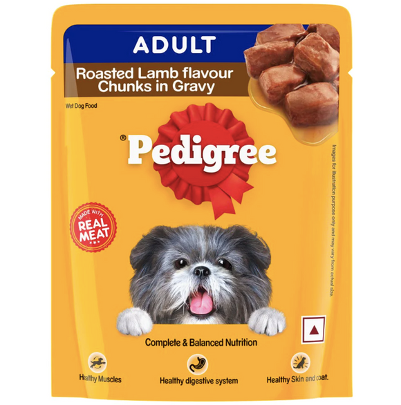Pedigree Roasted Lamb Flavour Chunks In Gravy Adult Dog Food Topper 70 Gm