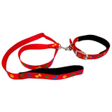 Coloured Paw-Bone Leash & Collar Set for Dog, Red