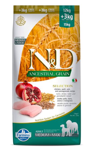 Farmina N&D Ancestral Grain Chicken & Pomegranate Selection Adult Medium & Maxi Dog Dry Food