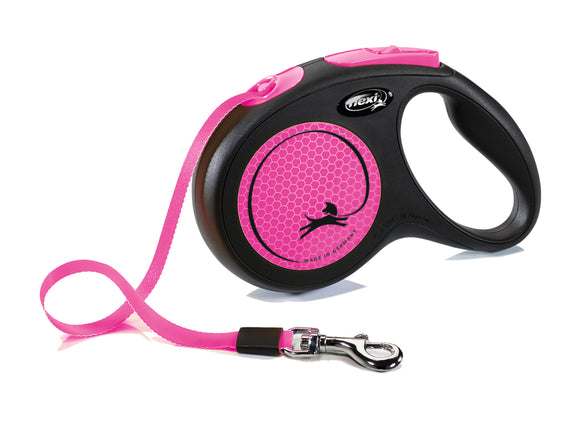Flexi New Neon Tape Retractable Leash for Dogs, Pink