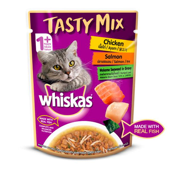 Whiskas TastyMix Chicken with Salmon Wakame Seaweed in Gravy Adult Cat Food Topper 70 G