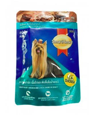 Smart Heart Chicken & Liver Chunk in Gravy Adult Dog Food Topper 80 Gm